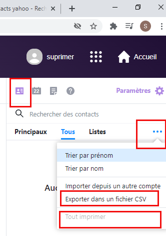 exporter et supprimer les contacts Yahoo