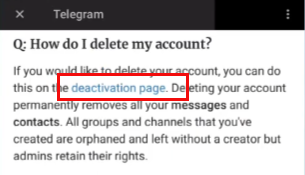 Page désactiver Telegram