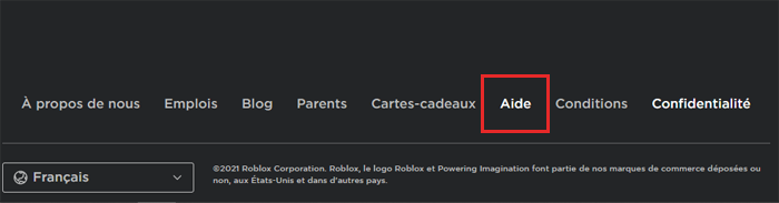 Rubrique Aide Support Roblox